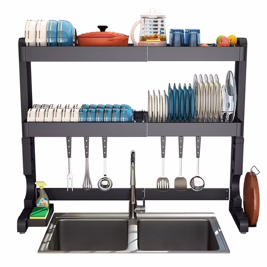 싱크대 위에 접시 배수구, 주방 정리 접시 배수구, 공간 절약 선반